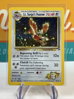 Lt. Surge's Fearow #7 Holo Rare Double Swirl Pokemon Gym Heroes Near Mint NM - Image 3