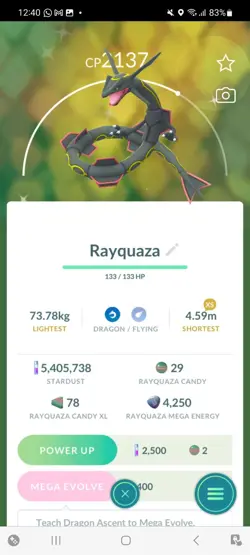 Pokemon Go Shiny Legendary Rayquaza ( Reduced) - Image 1