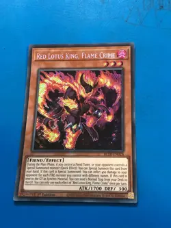 YUGIOH Secret Rare Red Lotus King, Flame Crime BLTR-EN028 1st Edition - Image 1