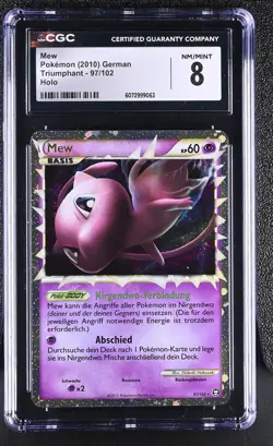 CGC 8 GERMAN Mew 2010 Triumphant 97/102 Holo Pokemon Card - Image 1