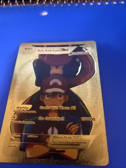 2024 Pokemon Gold Foil Fan Art Card Ash Ketchum VMax 5000000 Basic - Image 1