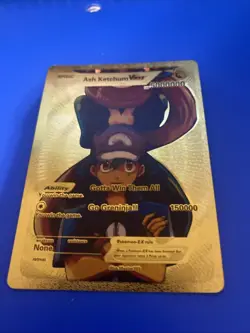 2024 Pokemon Gold Foil Fan Art Card Ash Ketchum VMax 5000000 Basic - Image 2