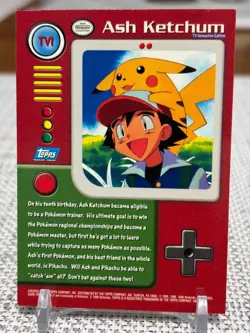 1999 Topps Pokemon Series 1 #TV1 Ash Ketchum (TV Animation Edition) Blue Logo LP - Image 2