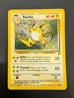 Pokemon Cards Base Set 2 RAICHU Rare Holo 16/130 Vintage Wotc Eng - Image 1