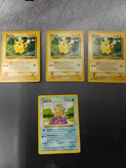 Squirtle 63/102 Base Set Shadowless & X3 Pikachu 60/64 Jungle Set Pokemon Cards - Image 2