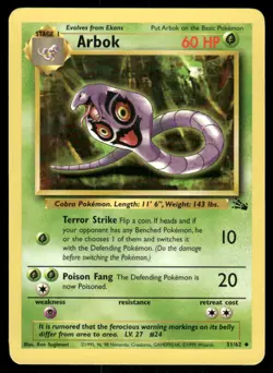 Pokemon Cards Arbok 31/62 UNLIMITED Fossil WOTC Uncommon NM - Image 1