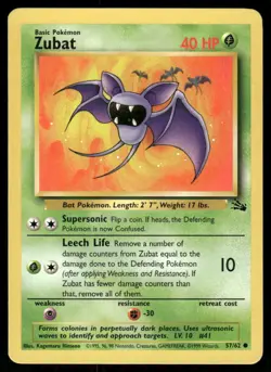Pokemon Cards Zubat 57/62 UNLIMITED Fossil WOTC Common NM - Image 1