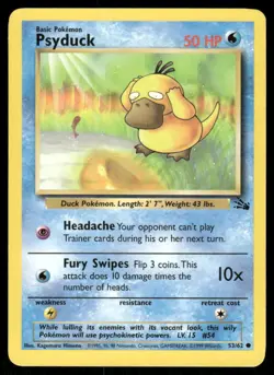 Pokemon Cards Psyduck 53/62 UNLIMITED Fossil WOTC Common NM - Image 1