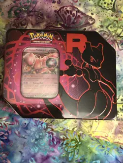 Team Rocket's Mewtwo ex Pokemon TCG Tin - Factory Sealed - Image 1