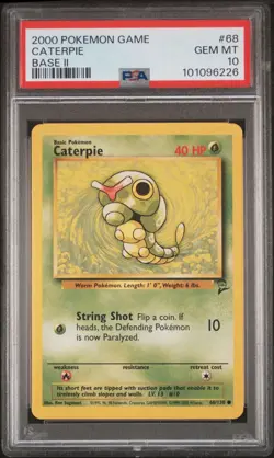 2002 Pokemon Base 2 # 68 Caterpie PSA 10 Card GEM MINT Trusted Seller Free Ship - Image 1