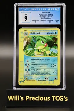CGC 9 Politoed 25/144 Skyridge 2003 Reverse Holo Pokemon Card E Series Mint WOTC - Image 1