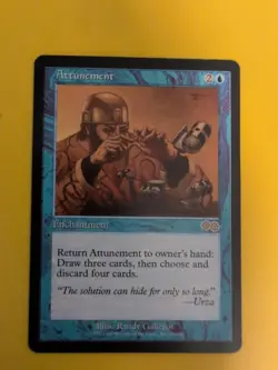 Attunement. Enchnantment rare MTG Card. Urza's Saga. Old Vintage wear to top - Image 2