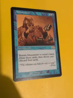 Attunement. Enchnantment rare MTG Card. Urza's Saga. Old Vintage wear to top - Image 4