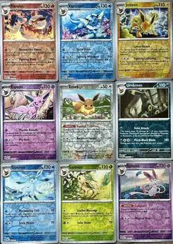 Pokemon Eeveelution REVERSE HOLO COMPLETE 9 Card Set Lot PRISMATIC EVOLUTIONS NM - Image 1