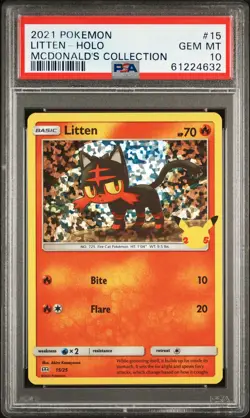 2021 POKEMON MCDONALD'S COLL #15 LITTEN-HOLO PSA 10 - Image 1