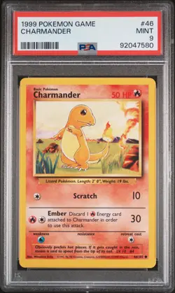 1999 POKEMON BASE SET UNLIMITED #46 CHARMANDER PSA 9 - Image 1