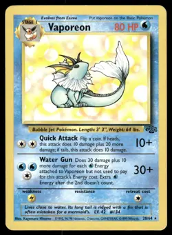 Pokemon Cards Vaporeon 28/64 UNLIMITED Jungle WOTC Rare NM - Image 1