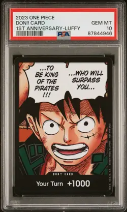 PSA10 1st Anniversary Luffy DON!! Card 2023 One Piece - Image 1