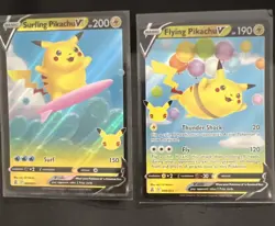 Pokemon TCG Flying/Surfing Pikachu V 2 Card Lot Promo - Image 1