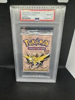 1999 Pokemon Unlimited Fossil Zapdos PSA 8 Foil Booster Pack NM-M - Image 1