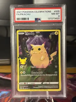 2021 Pokemon Celebrations 005 Full Art Pikachu Holo PSA 8 NM Rare Card Fresh - Image 1