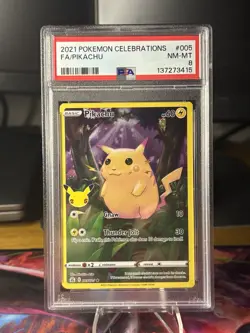 2021 Pokemon Celebrations 005 Full Art Pikachu Holo PSA 8 NM Rare Card Fresh - Image 1