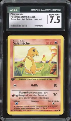 1999 Pokemon FRENCH 1st Edition Base Set Salameche-Charmander 46/102 CGC 7.5 - Image 1