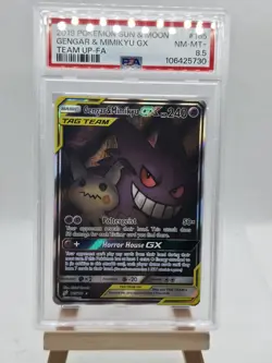 2019 POKEMON SUN & MOON TEAM UP #165 FULL ART/GENGAR & MIMIKYU GX PSA 8.5 - Image 1