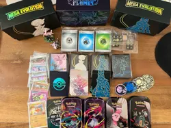 2025 Pokemon TCG Misc Lot- Card Sleeves, Prismatic Figurine, Tins, Dice, Energy - Image 1