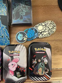 2025 Pokemon TCG Misc Lot- Card Sleeves, Prismatic Figurine, Tins, Dice, Energy - Image 4