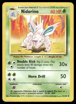 Pokemon Cards Nidorino 37/102 UNLIMITED Base Set WOTC Uncommon LP - Image 1