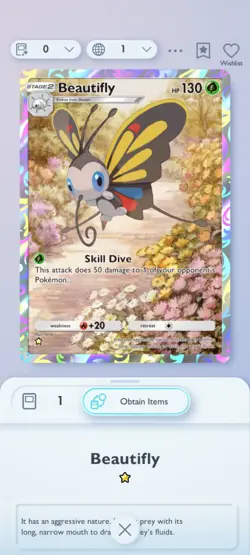(Digital Card) Beautifly Full-Art 1⭐, Pokemon TCG Pocket, English - Image 1