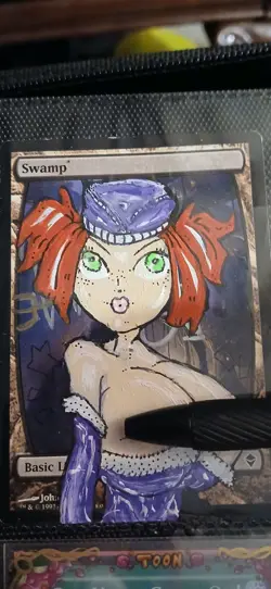 Mtg Hand Painted Altered Art Swamp Cute Anime Girl Alt Artwork Painting Signed - Image 1