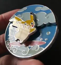 4 X Pokemon Pin Badge Surfing Pikachu Tapu Koko Snorlax Grimmsnarl Enamel Metal - Image 4