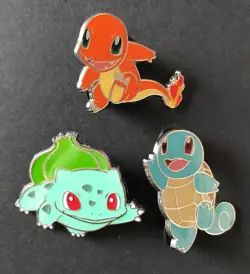 3 X Pokemon Pin Badge Charmander Squirtle Bulbasaur GO Kanto Starters 2021 - Image 1