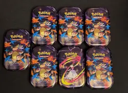 7x Mega Evolution EMPTY Mini Tins + Collectible Card & Sticker - Pokemon TCG - Image 1