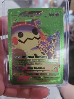 Mimikyu Vmax Green Rainbow Foil Fan Art Vinyl Textured Collector Card - Image 1