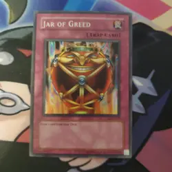 Yugioh TCG Jar of Greed LON-047 2003 Unlimited Super Rare - VLP - Image 1