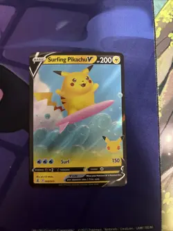 Surfing Pikachu V 008/025 Celebrations Holo NM Pokemon Card 25th Anniversary - Image 1