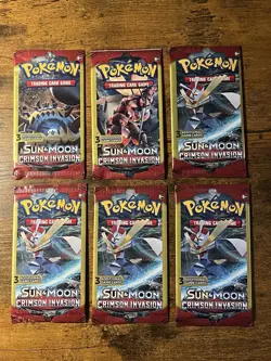 Pokemon Sun & Moon Crimson Invasion 3-Card Booster Packs 6 Packs - Image 1