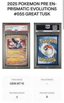 Pokemon TCG - PSA 10 Great Tusk 055/131 Card - Low Pop - Prismatic Evolutions - Image 3