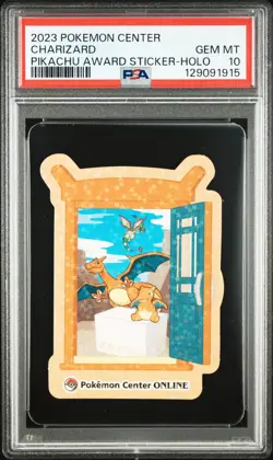 2023 POKEMON CENTER PIKACHU AWARD DELIVERY! STICKER HOLO CHARIZARD PSA 10 - Image 1