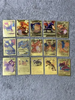 Set of 15 Charizard V, VMax, GX &More Gold Foil Fan Art Cards - Image 1