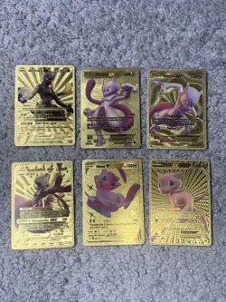 Set of 6 Mewtwo EX,GX & Mew V,EX Gold Foil Fan Art Collector Card - Image 1