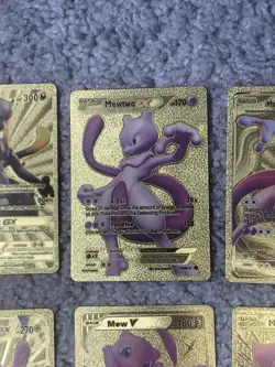 Set of 6 Mewtwo EX,GX & Mew V,EX Gold Foil Fan Art Collector Card - Image 3
