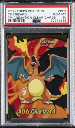 2000 TOPPS POKEMON TV ANIMATION CLEAR CARDS #PC3 CHARIZARD PSA 10 - Image 1