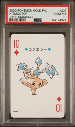 Pokemon Gold Poker Playing Card Hitmontop 10 of Diamonds #237 PSA 10 Mint - Image 1