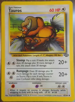 Pokemon Jungle TAUROS unlimited #47/64 uncommon card (light played) - Image 1