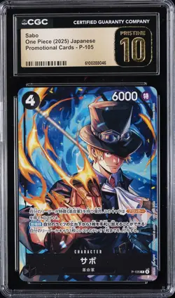 2025 ONE PIECE PROMO CARDS JPN #P-105 SABO CGC 10 PRISTINE - Image 1