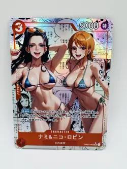 One Piece Goddess Nami X Nico Robin #4 DIY Doujin Kawaii Art Holo Card - Image 1
